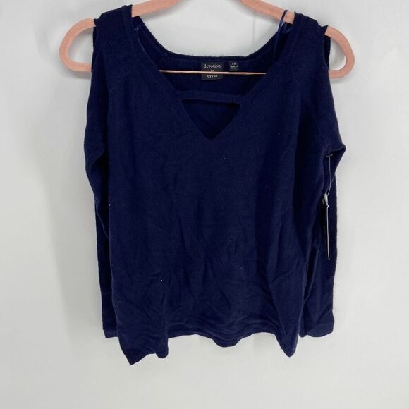 Devotion by Cyrus Womens Eclipse Blue New Cold Shoulder V Neck Sweater XS - Picture 1 of 7
